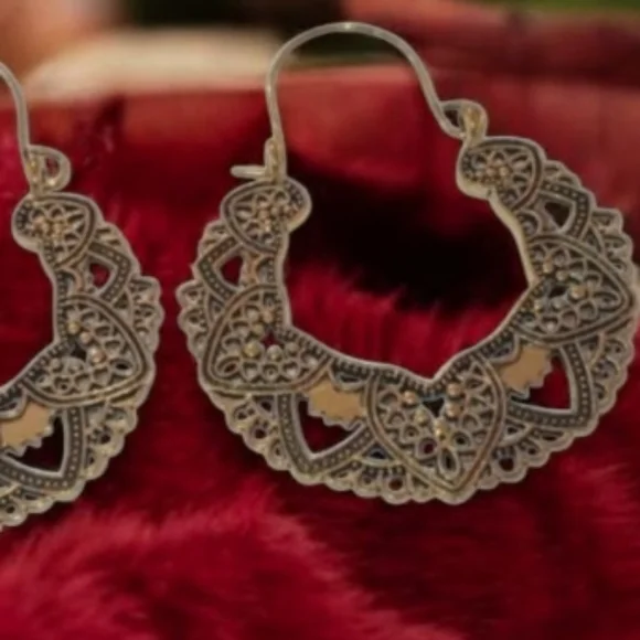 Gold Filigree Hoop Earrings - Picture 9 of 11